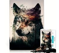 Rompecabezas Wolf Double Exposure de 1000 Piezas para Adolescentes,Juego de Entrenamiento cognitivo,Ajuste, Compacto,Divertido para Jugar en Familia (38x52cm)