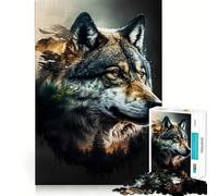 Rompecabezas Wolf Double Exposure de 1000 Piezas para Adultos Entrenamiento Cerebral Divertido,Corte Limpio,componentes Resistentes,Actividad Relajante para la Mente (38x52cm)