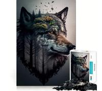 Rompecabezas Wolf Double Exposure para Adultos,1000 Piezas,Mejora la concentración,Divertido,tamaño Uniforme,Piezas precisas,Actividad para Fortalecer los Lazos Familiares (38x26cm)