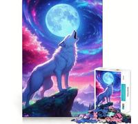 Rompecabezas Wolf Howling Moon de 1000 Piezas para Adolescentes,Juego de Entrenamiento cognitivo,Ajuste, Compacto,Divertido para Jugar en Familia (50x75cm)
