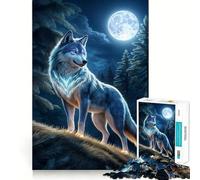 Rompecabezas Wolf Light Night Atmosphere para Adultos,1000 Piezas,Juego de ingenio,Troquelado de Alta precisión,desafío entretenido para el Tiempo Libre (38x26cm)
