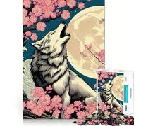 Rompecabezas Wolf Moon Cherry Blossoms de 1000 Piezas Diversión para ejercitar la Mente Piezas sin Rebabas y de Corte Limpio Actividad Absorbente para Noches tranquilas (38x26cm)