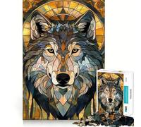 Rompecabezas Wolf Retro Gold Glass de 1000 Piezas para Adolescentes,Juego de Memoria y concentración,Calidad Profesional,Ideal para Relajarse en Grupo (38x26cm)