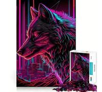 Rompecabezas Wolf Retrowave Cyberpunk de 1000 Piezas Juego cognitivo Divertido con Estructura de Encaje preciso Actividad para Fortalecer los Lazos Familiares (38x52cm)