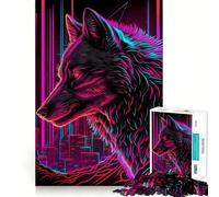 Rompecabezas Wolf Retrowave Cyberpunk de 1000 Piezas Juego Que estimula el Cerebro Ajuste Espacios Entretenimiento Acogedor para Interiores para Todos (50x75cm)