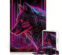 Rompecabezas Wolf Retrowave Cyberpunk de 1000 Piezas para Adultos Estimula la Mente y Alivia el estrés Divertido Bordes precisos Un Regalo Encantador (50x75cm)