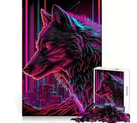 Rompecabezas Wolf Retrowave Cyberpunk para Adolescentes, 1000 Piezas, Mejora la Memoria, Entretenimiento Casual, Corte de Calidad, Regalo de cumpleaños (38x52cm)
