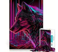 Rompecabezas Wolf Retrowave Cyberpunk para Adultos,1000 Piezas,Juego de concentración Mental, Corte láser,Actividad Nocturna Divertida para Toda la Familia (38x26cm)