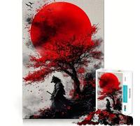 Rompecabezas Wolf Samurai Red Moon para Adultos,1000 Piezas,para desarrollar la Memoria,Ajuste Estable,sin Piezas Que se muevan,Compacto,Ideal para Jugar en Familia (50x75cm)