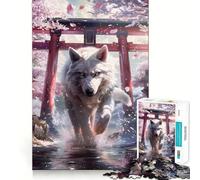 Rompecabezas Wolf Spirit Sakura Torii de 1000 Piezas para Adultos Juego Que estimula la Mente Superficie Lisa y sin Rebabas Un pasatiempo Fascinante para los Momentos de Ocio (38x52cm)