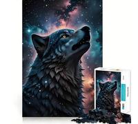 Rompecabezas Wolf Under The Stars para Adolescentes,1000 Piezas,Juego de Memoria,componentes Resistentes y de fácil manejo,portátil y fácil de Transportar (38x26cm)
