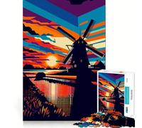 Rompecabezas WPAP Art de 1000 Piezas con diseño de Molino de Viento y Puesta de Sol Diversión,tecnología Avanzada de Corte láser,Ideal para Viajar Juego Mental Perfecto Regalo Ideal (50x75cm)