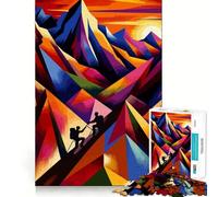 Rompecabezas WPAP de 1000 Piezas con diseño de Puesta de Sol y Escalada en Roca para Adultos Juguete Intelectual Relajante y Divertido Corte preciso (38x52cm)