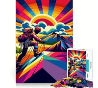Rompecabezas WPAP de Escalada en Roca al Atardecer para Adolescentes, 1000 Piezas, Mejora la Memoria, Alivio de la tensión, Borde Ajustado, Pieza de Arte Fino (38x52cm)
