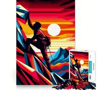 Rompecabezas WPAP de Escalada en Roca al Atardecer para Adultos, 1000 Piezas, ejercita la Mente, relaja la Mente, Pieza de colección de Arte de Borde Exacto (38x26cm)