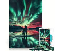 Rompecabezas Wulf Bajo Las Auroras Boreales,1000 Piezas,estimulación cognitiva,diversión,Piezas sin Rebabas,Corte Limpio,Juguete de Entretenimiento para Interiores (38x26cm)