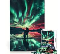 Rompecabezas Wulf bajo Las Auroras boreales de 1000 Piezas para Adolescentes un desafío Mental, un Momento de Ocio Relajado, un Ajuste Ideal (50x75cm)