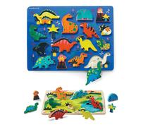 Rompecabezas y juego de madera Crocodile Creek, 16 piezas de madera maciza, de pie, con escena de juego en la parte posterior, para ni os de 2 a