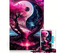 Rompecabezas Yin y Yang de cerezos de 1000 Piezas para Adultos Juego Que estimula la Mente Superficie Lisa y sin Rebabas Un pasatiempo Fascinante para los Momentos de Ocio (38x26cm)