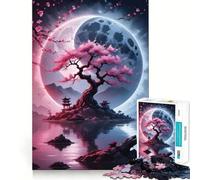 Rompecabezas Yin y Yang Sakura de 1000 Piezas para Adultos Mejora Mental,Juego,Corte láser para un Ajuste, diversión Familiar Nocturna (50x75cm)