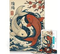 Rompecabezas Yin Yang con diseño de Peces koi,1000 Piezas,para Adultos Juego Que estimula la Mente Superficie Lisa y sin Rebabas Un pasatiempo Fascinante para los Momentos de Ocio (38x52cm)