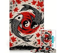 Rompecabezas Yin Yang con Peces koi y Hojas de Arce,1000 Piezas,Juego de lógica,Corte Experto,artesanía,Tiempo de Tranquilidad,Ejercicio Mental en casa (50x75cm)