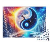 Rompecabezas Yin-Yang con símbolo de Agua Helada y Fuego,1000 Piezas,cartón Premium,antiestrés,para días lluviosos,Pasatiempos de Interior para Adultos,entusiastas avanzados,70x50cm/1000 Piezas