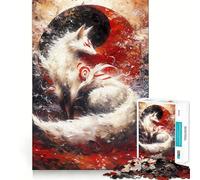 Rompecabezas Yin Yang de Zorro Kitsune Blanco 1000 Piezas diversión Garantizada tecnología Avanzada de Corte láser Juguete de Entretenimiento para Interiores (38x26cm)