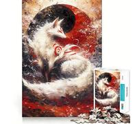 Rompecabezas Yin Yang del Zorro Kitsune Blanco para Adultos 1000 Piezas Juego de Memoria Ensamblaje Firme y Seguro Juego de Construcción de Conexiones Significativas (50x75cm)