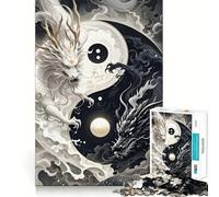 Rompecabezas Yin Yang Dragons para Adolescentes,1000 Piezas,Juego de Memoria,componentes Resistentes y de fácil manejo,portátil y fácil de Transportar (38x52cm)
