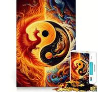 Rompecabezas Yin Yang Fénix y Dragón de 1000 Piezas para Adultos Mejora la Capacidad Mental Juego Corte láser para un Ajuste Diversión Nocturna en Familia (50x75cm)