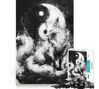 Rompecabezas Yin Yang Fox de 1000 Piezas,Juego de Ejercicios mentales,Encaje Huecos,desafío Interactivo para el Cerebro en casa (38x26cm)