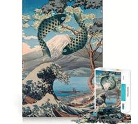 Rompecabezas Yin Yang Koi Fish Ukiyoe para Adultos,1000 Piezas,Juego de Memoria,Ajuste, Compacto,diversión para Toda la Familia (38x52cm)