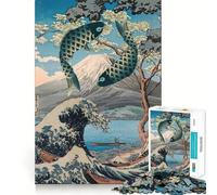 Rompecabezas Yin Yang Koi Fish Ukiyoe para Adultos,1000 Piezas,para desarrollar la Memoria,Ajuste Estable,sin Piezas Que se muevan,Compacto,Ideal para Jugar en Familia (50x75cm)