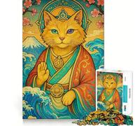Rompecabezas Zen Cat Paisaje Japonés 1000 Piezas Juego de lógica y Pensamiento Experto en Corte Artesanía Tiempo de Tranquilidad Ejercicio Mental en casa (38x52cm)