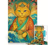 Rompecabezas Zen Cat Paisaje Japonés de 1000 Piezas Juego de Ejercicios de Pensamiento Encajamiento Huecos Desafío Cerebral Interactivo para el hogar (38x26cm)