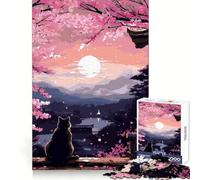Rompecabezas Zen Cat Ukiyoe Pixel Art para Adultos, 1000 Piezas, para potenciar la Mente, Relajarse y sentirse cómodo Bordes Uniformes Un Bonito Regalo (38x26cm)