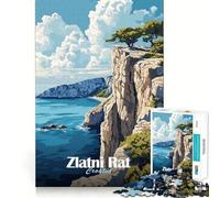 Rompecabezas Zlatni Rat Croatia Cliffside para Adultos,1000 Piezas,Juego para estimular la Mente,Corte láser, Actividad Relajante para Grupos en Interiores (38x26cm)