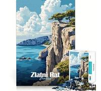 Rompecabezas Zlatni Rat Croatia Cliffside para Adultos,1000 Piezas,Juego para estimular la Mente,Corte láser, Actividad Relajante para Grupos en Interiores (38x52cm)