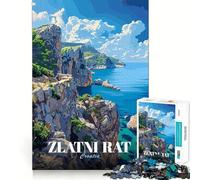 Rompecabezas Zlatni Rat Croatia con Vista Costera,1000 Piezas para Adultos,Juego para estimular la Memoria,Calidad Profesional,Actividad de Corte conmovedora para Compartir en Familia (38x26cm)