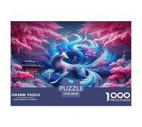 Rompecabezas Zorro 1000 Piezas Desafiante - Zorro Nueve Colas Cerezo Azul Místico Vivo Regalo Decoración 38x26cm