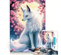 Rompecabezas Zorro Blanco Bajo Flores de Cerezo 1000 Juego de Concentración Mental Diseño Ajustado Sin Espacios Desafío Interactivo para el Cerebro en Casa (50x75cm)