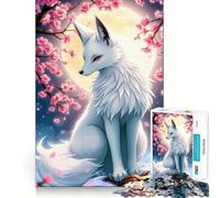 Rompecabezas Zorro Blanco Bajo Flores de Cerezo 1000 Piezas Juego Divertido y Estimulante Troquelado de Alta Precisión Aliviar el Estrés (38x52cm)