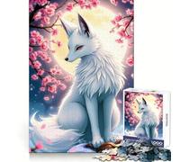 Rompecabezas Zorro Blanco Bajo Flores de Cerezo de 1000 Piezas para Adolescentes Potencia la Memoria Relajante y Divertido Ajuste Ideal para Navidad (50x75cm)