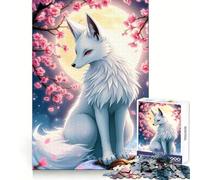Rompecabezas Zorro Blanco Bajo Flores de Cerezo para Adultos, 1000 Piezas, Ejercicio Mental, Ocio Consciente, Cierre Seguro, (38x26cm)