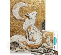 Rompecabezas Zorro Blanco Bajo la Luna Creciente para Adultos 1000 Piezas Juego para Estimular la Mente Tamaño Uniforme Piezas Precisas Ideal para Viajes Juego Mental Regalo (38x26cm)