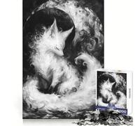 Rompecabezas Zorro Blanco Bajo la Luna de 1000 Piezas para Adolescentes Pensamiento Claro, interacción Suave, Encaje Firme, Bonito Regalo (50x75cm)