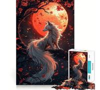 Rompecabezas Zorro Blanco Bajo la Luna de Sangre para Adolescentes 1000 Piezas Juego para Estimular la Mente Ensamblaje Firme y Seguro Actividad para Compartir con Seres Queridos (50x75cm)