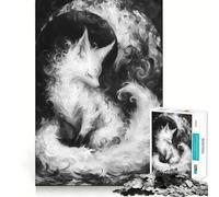 Rompecabezas Zorro Blanco Bajo la Luna para Adolescentes 1000 Piezas Juego para Estimular la Mente Ensamblaje Firme y Seguro Actividad para Compartir con Seres Queridos (38x26cm)