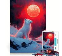 Rompecabezas Zorro Blanco Bajo la Luna Roja 1000 Piezas Juguete para desarrollar la Capacidad cognitiva Superficie Lisa y sin Rebabas Actividad Relajante para Grupos en Interiores (50x75cm)